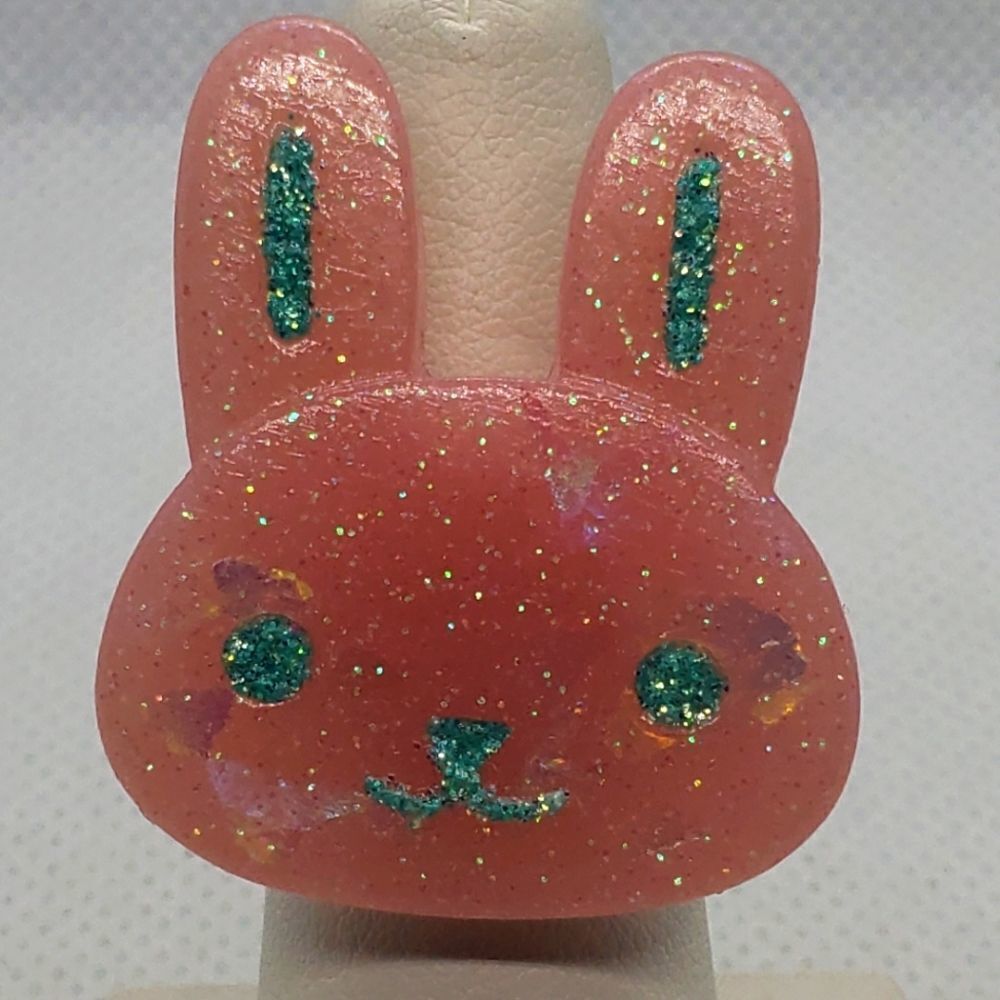 Pink & Blue Sparkly Bunny Head Adjustable Ring